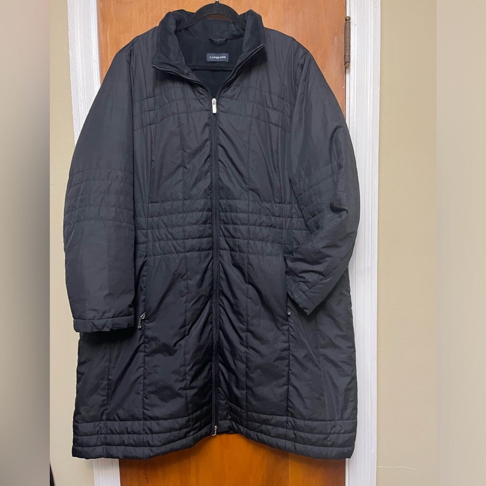 Lands End Womens Black Long Sleeves Full Zip Long Jacket Coat Winter Snow.    Eb